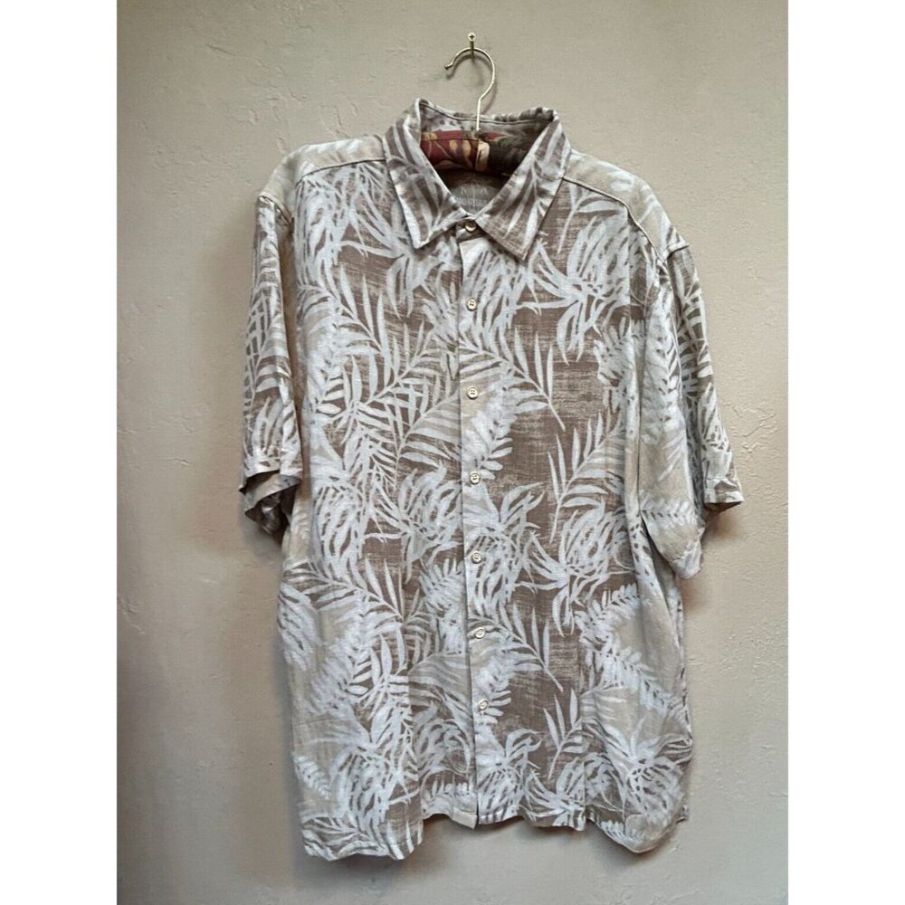 Margaritaville Men's Leaf Print Casual Hawaiian Shirt XL Button Up Linen Silk